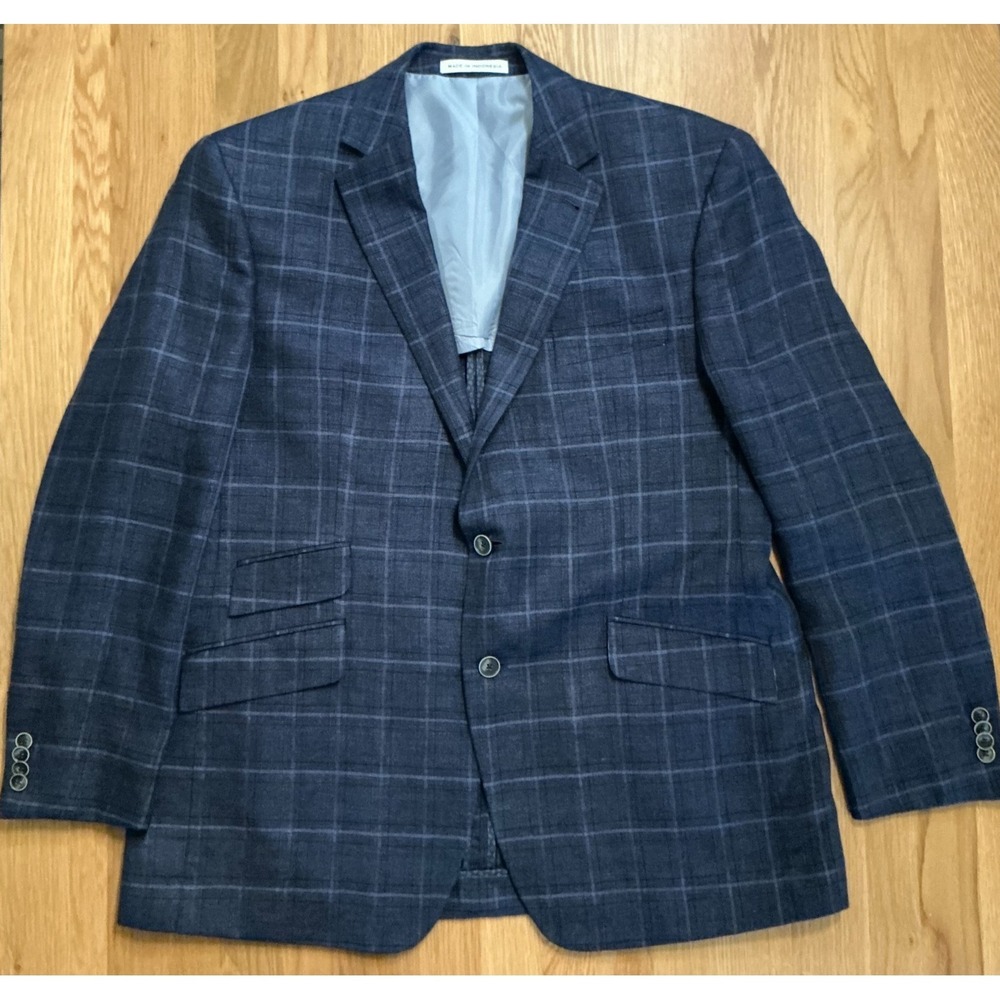Joseph Abboud Heritage Blazer 44R Blue Windowpane Linen Wool Sport Coat‎ REDA